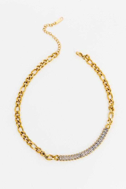 Dual Chain and Baguette Stone Necklace  HOUSE OF SHE