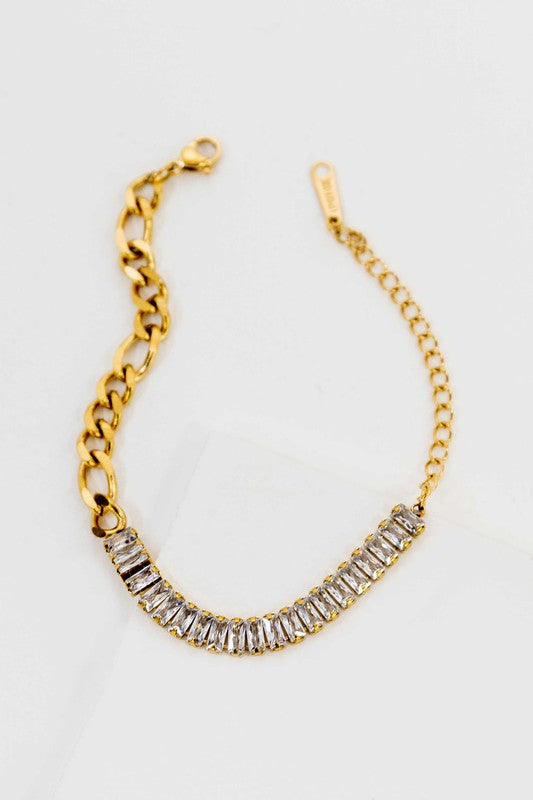Dual Chain and Baguette Stone Necklace  HOUSE OF SHE