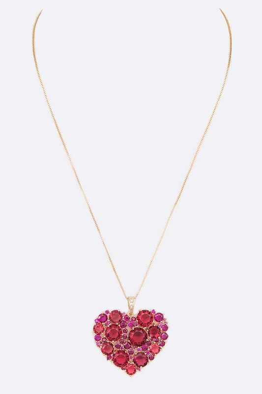 Cubic Zirconia Large Heart Pendant Necklace - HOUSE OF SHE