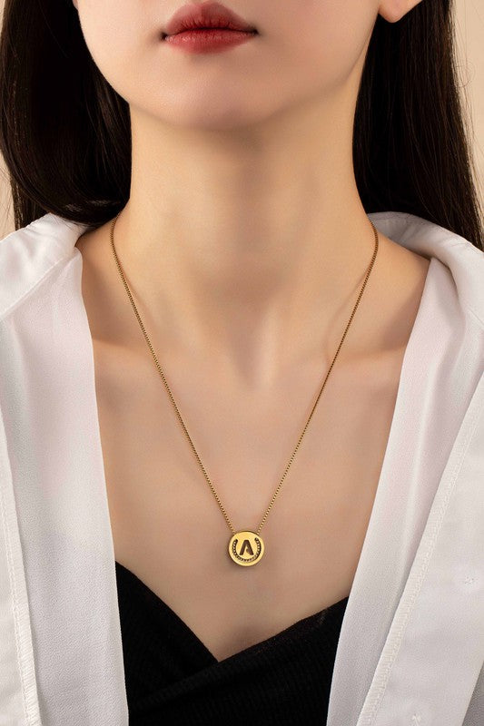 Stainless cut out initial necklace with box chain  HOUSE OF SHE