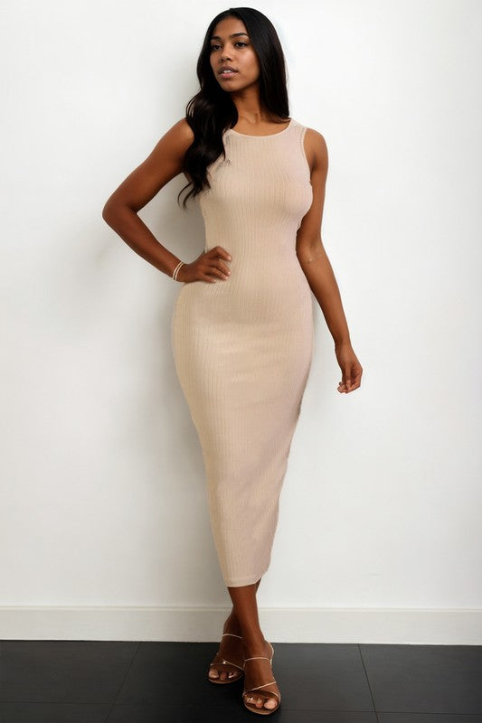 Ribbed Open Back Sleeveless Maxi Dress - HOUSE OF SHE