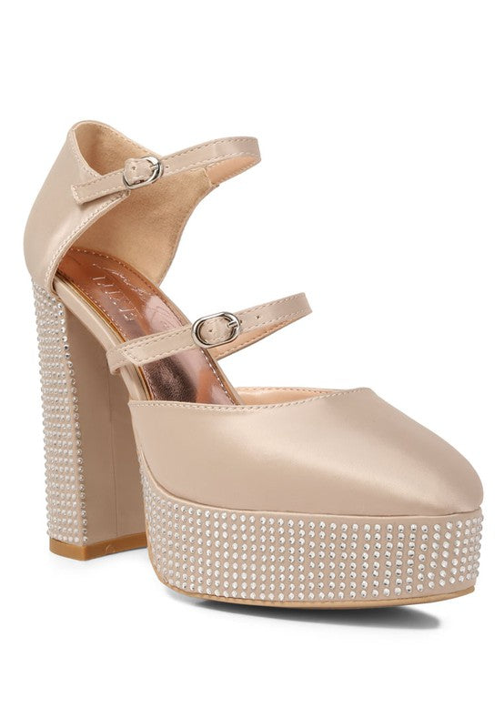 Shiver Rhinestones Embellished Platform Heels  HOUSE OF SHE