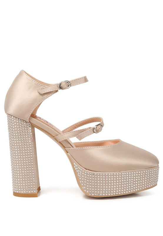 Shiver Rhinestones Embellished Platform Heels  HOUSE OF SHE