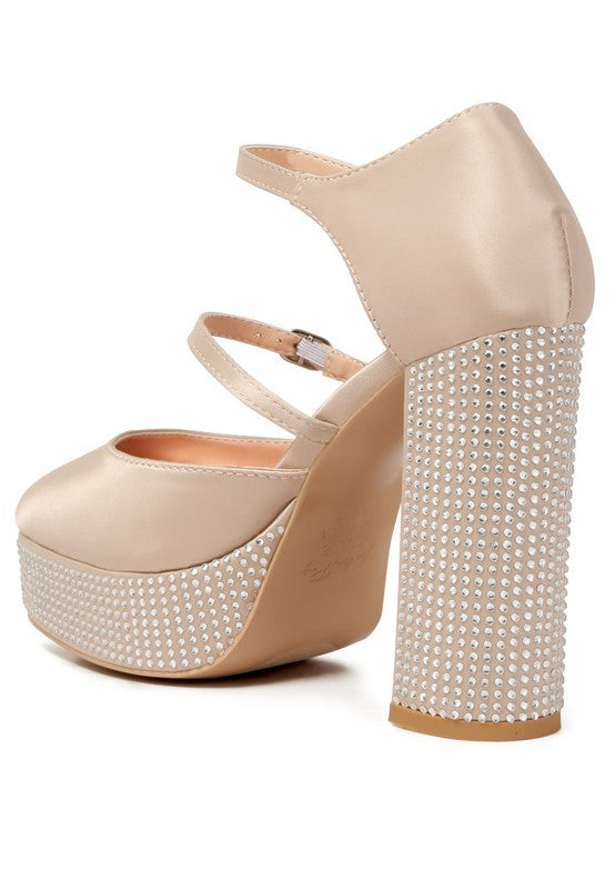 Shiver Rhinestones Embellished Platform Heels  HOUSE OF SHE