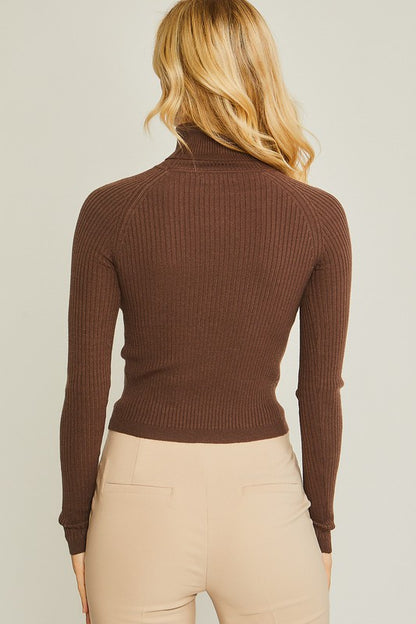 Turtleneck Ribbed Knit Sweater Top  HOUSE OF SHE