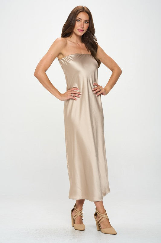 Mi Silky Satin Tube Draped Dress