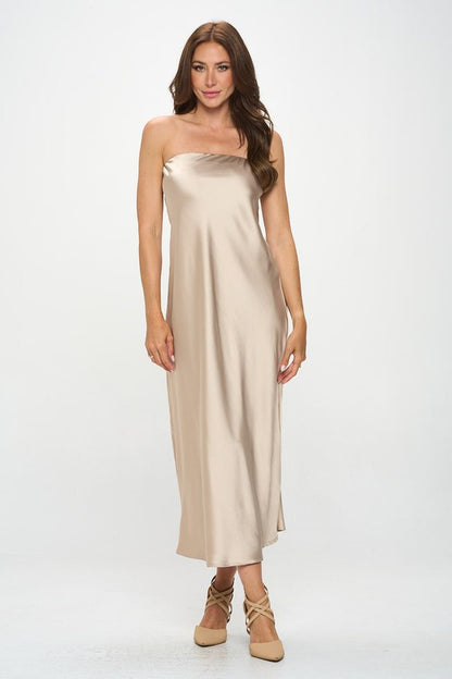 Mi Silky Satin Tube Draped Dress  HOUSE OF SHE