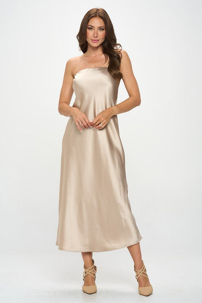 Mi Silky Satin Tube Draped Dress