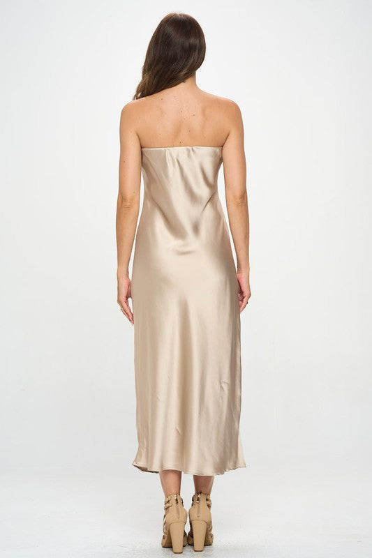Mi Silky Satin Tube Draped Dress  HOUSE OF SHE