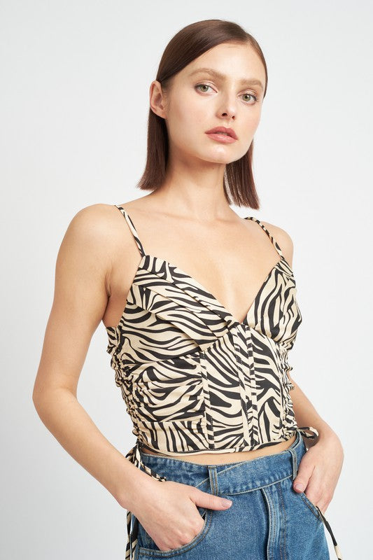 Zebra Print Ruched Corset Top  HOUSE OF SHE