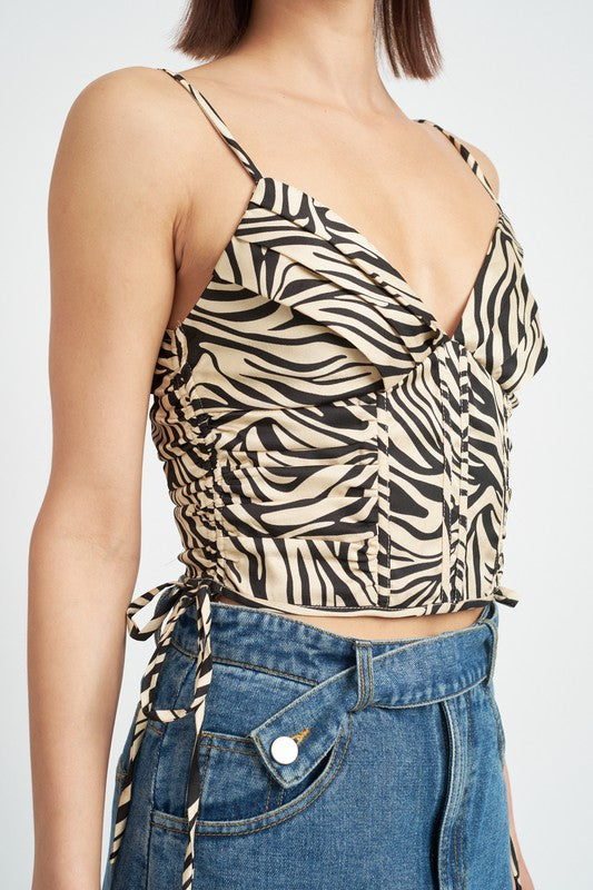 Zebra Print Ruched Corset Top  HOUSE OF SHE