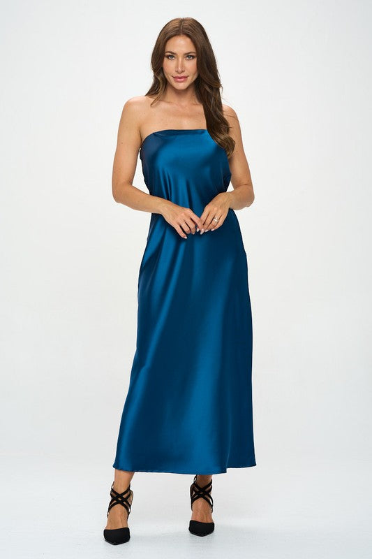 Sia Silky Satin Tube Draped Dress