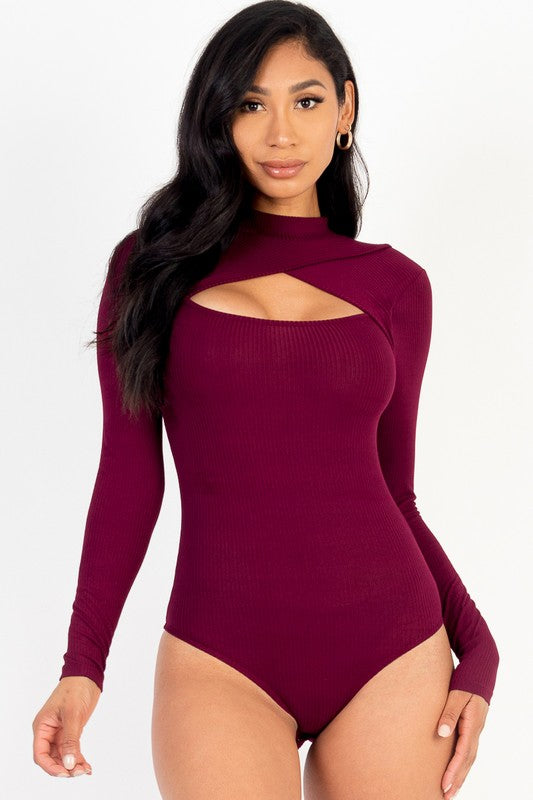Front Cutout Long Sleeve Bodysuit - HOUSE OF SHE
