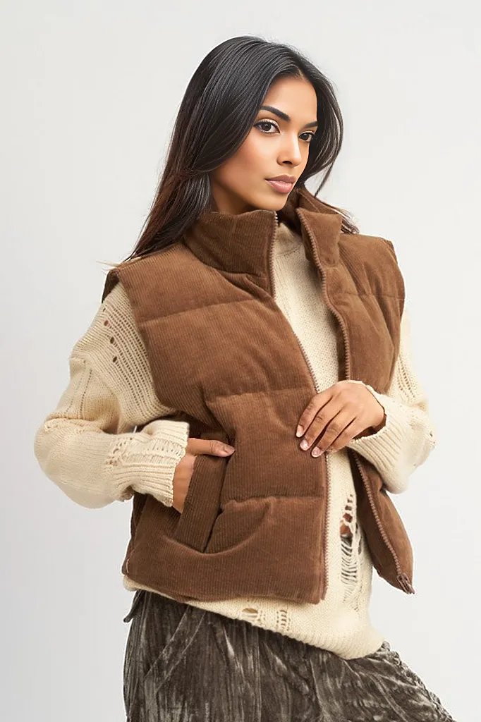 Corduroy Puffer Vest Jacket  HOUSE OF SHE