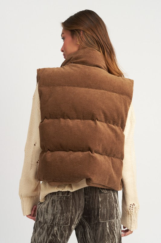 Corduroy Puffer Vest Jacket  HOUSE OF SHE