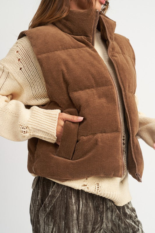 Corduroy Puffer Vest Jacket  HOUSE OF SHE