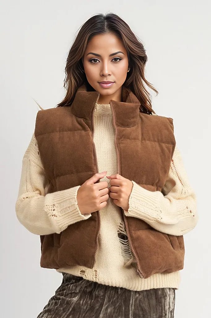 Corduroy Puffer Vest Jacket  HOUSE OF SHE