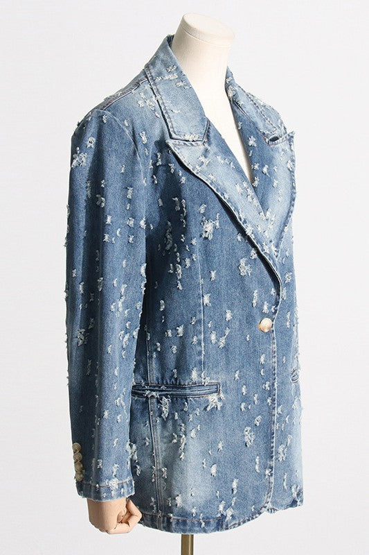 SEXY DENIM BLAZER JACKET  HOUSE OF SHE