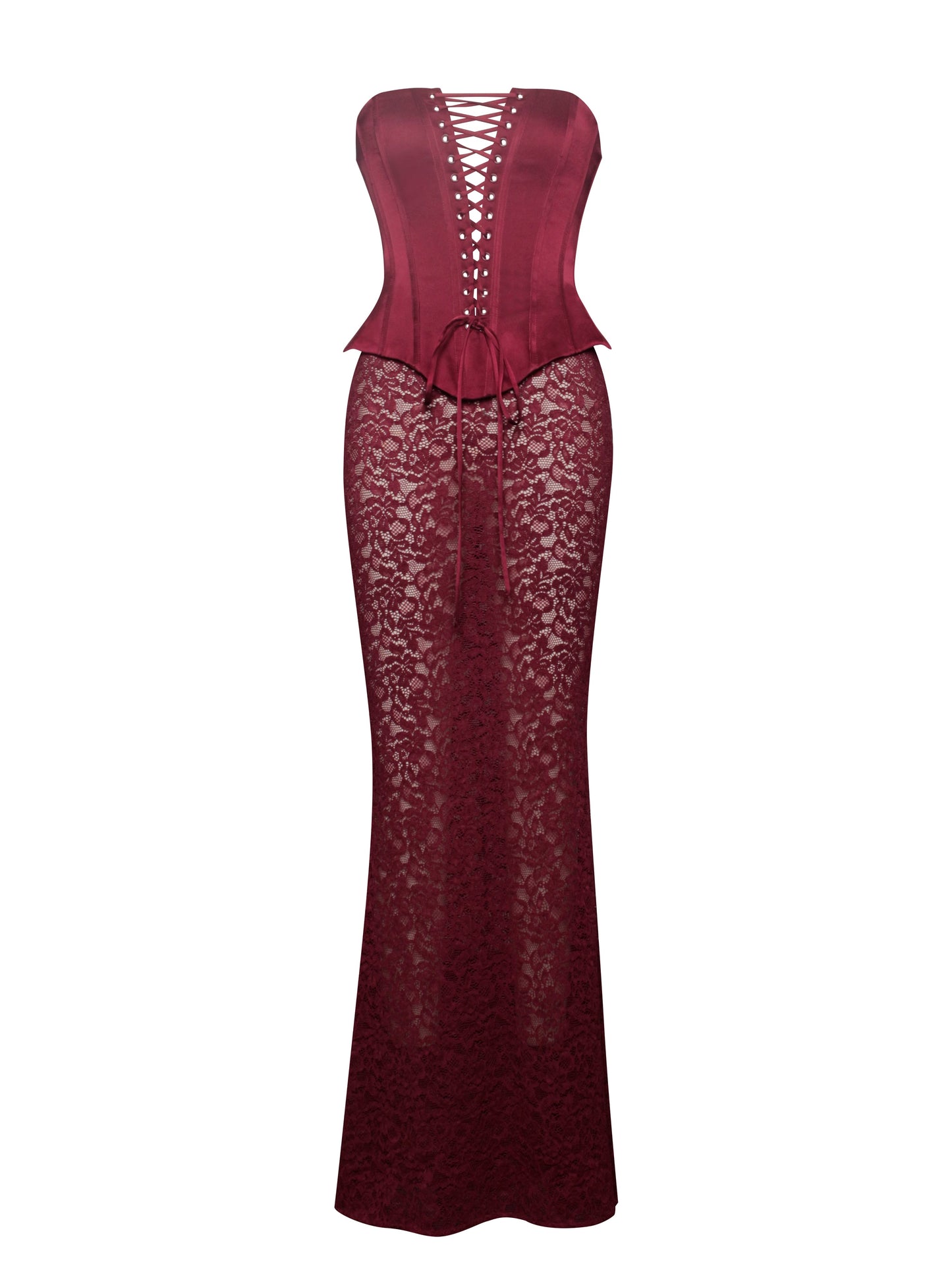 Lucinda Satin Lace Corset Maxi Dress