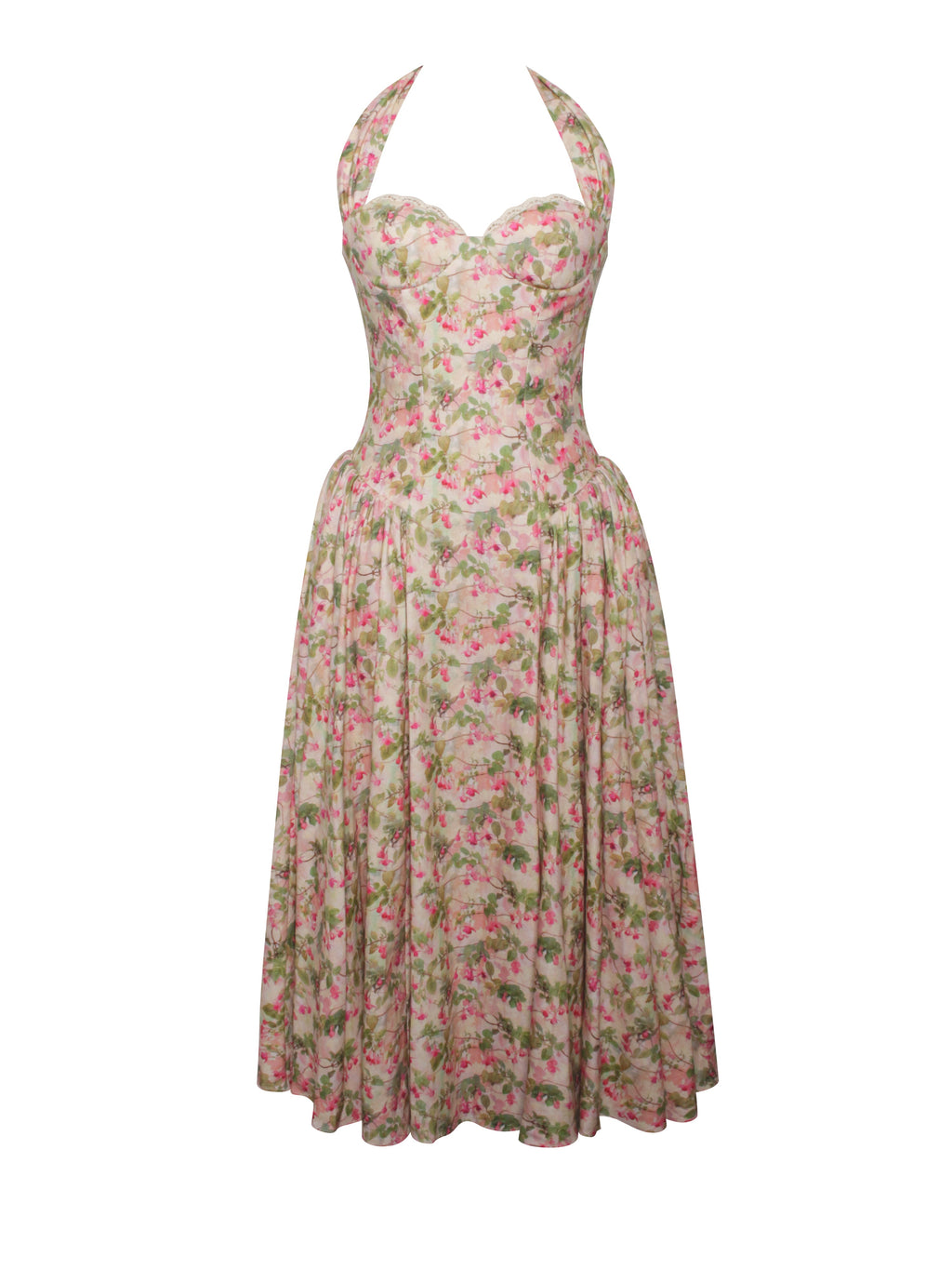Miya Floral Linen Halter Corset Maxi Dress - HOUSE OF SHE