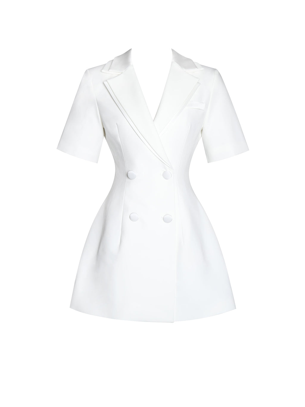 Madelina White Double Breast Satin Trim Blazer Dress - HOUSE OF SHE