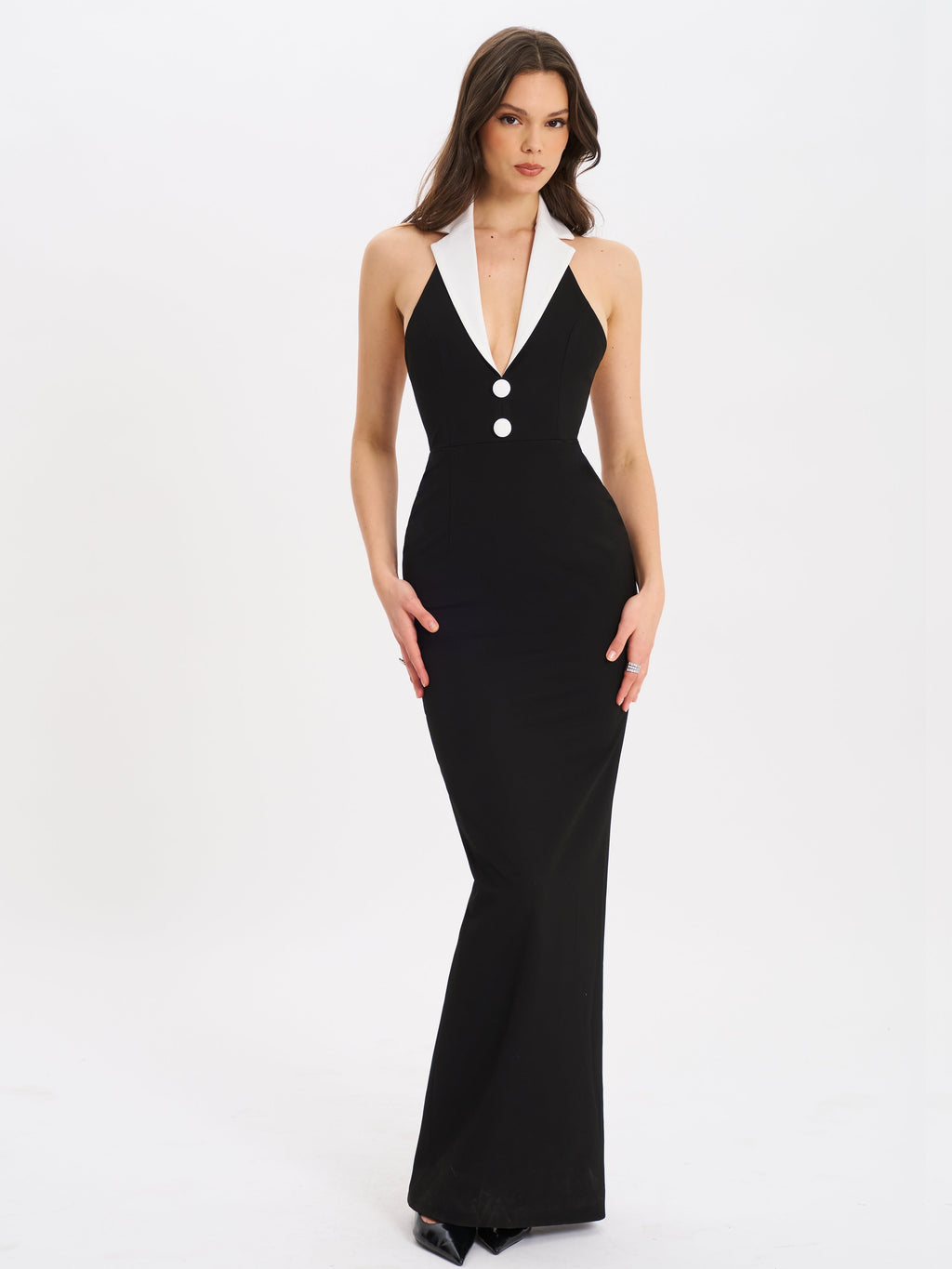 Raelyn Black and White Business Casual Maxi Dress - HOUSE OF SHE