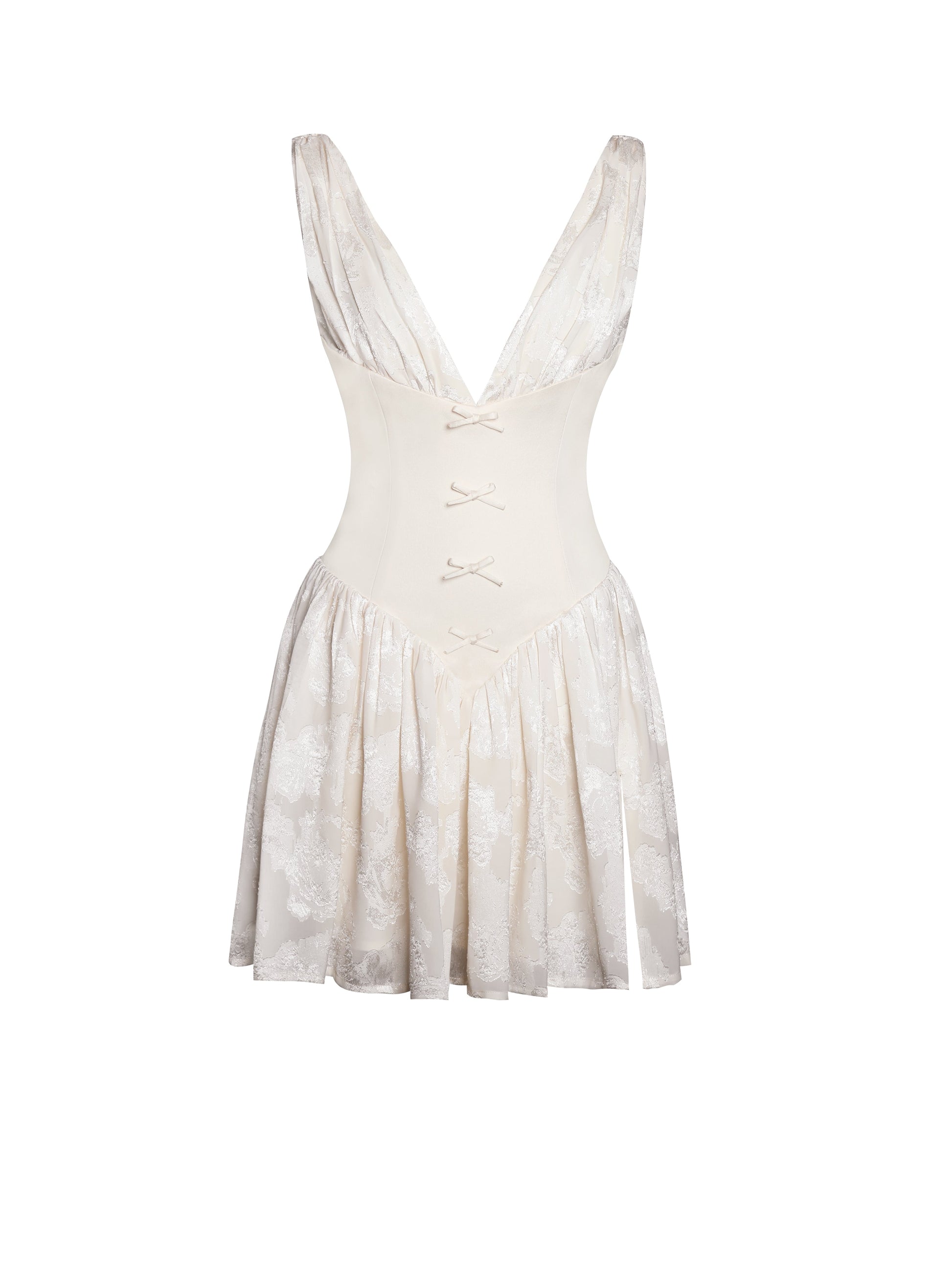Zahara Off White Jacquard Drop Waist Mini Dress - HOUSE OF SHE