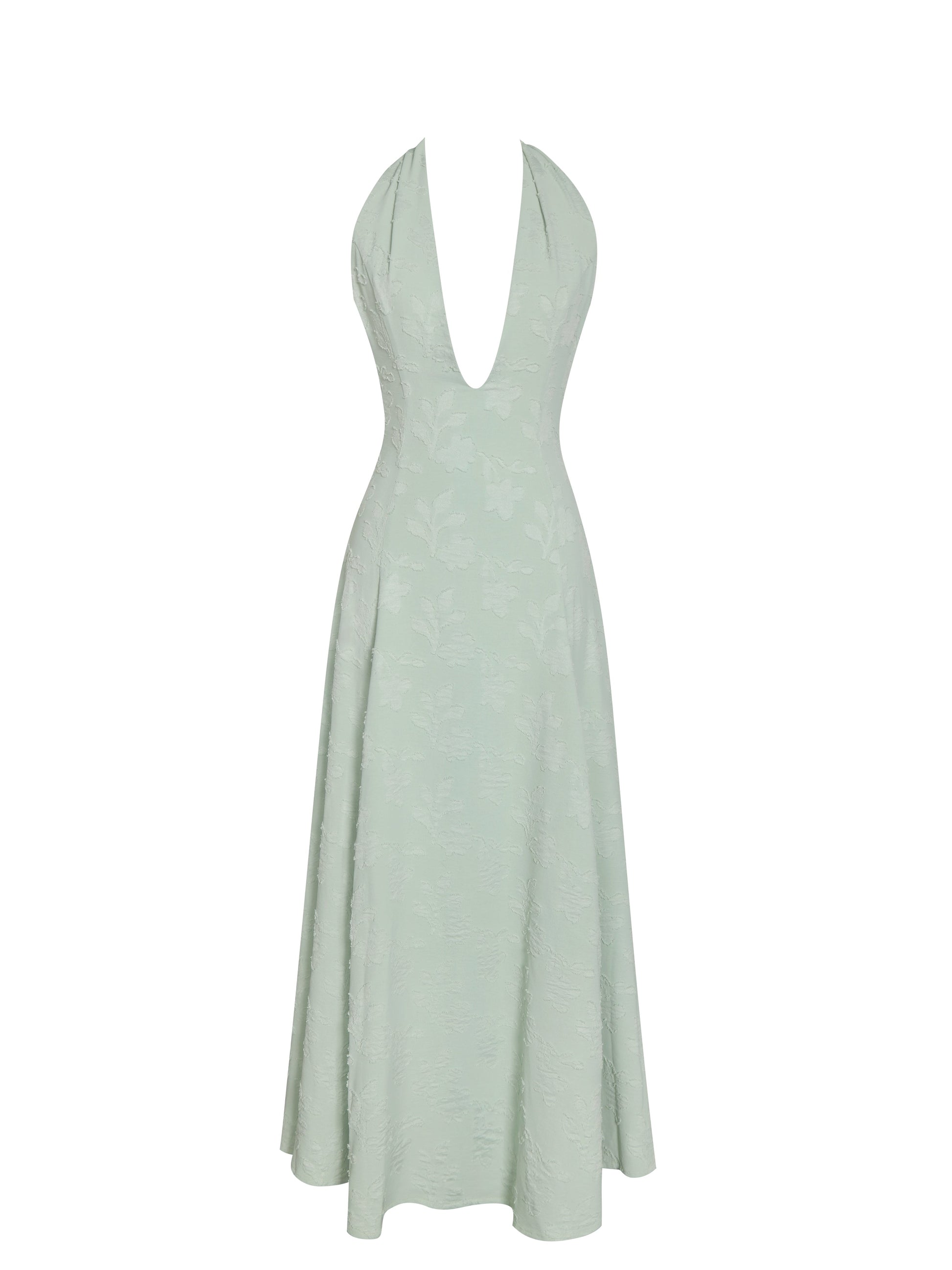 Magda Mint Green Deep V Neck Halter A-line Midi Dress - HOUSE OF SHE