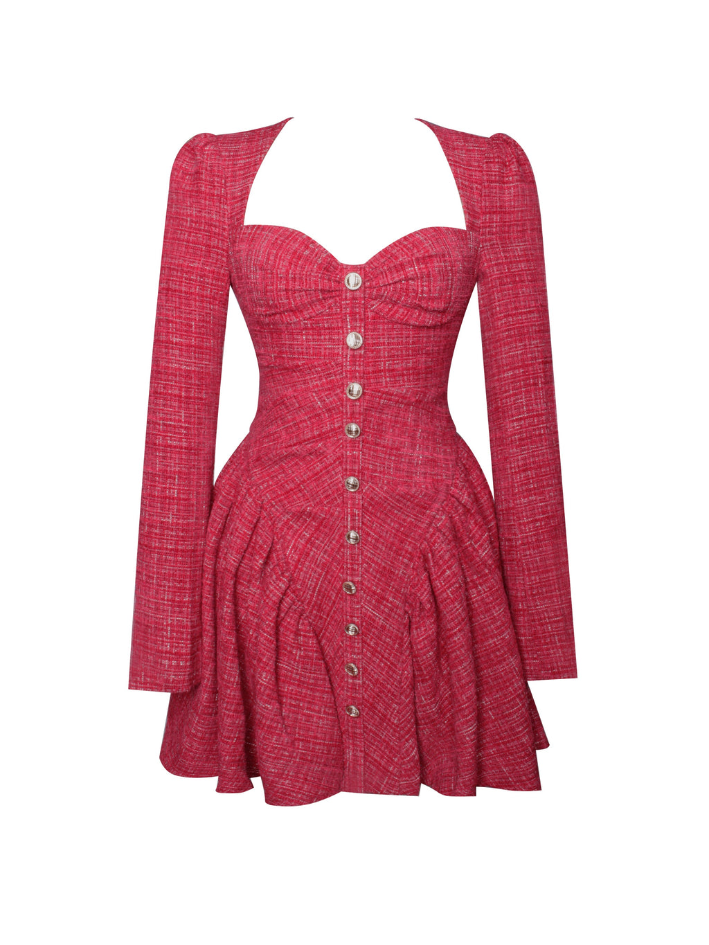 Tae Red Tweed Long Sleeve Drop Waist Mini Dress  HOUSE OF SHE