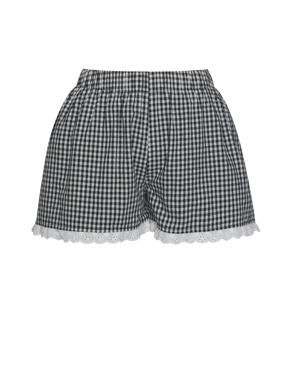 Qutayla Black Gingham Lace Trim Shorts - HOUSE OF SHE