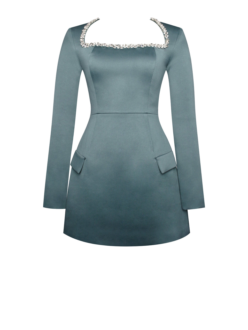 Gabella Dark Green Long Sleeve A-line Mini Dress with Crystal Trim  HOUSE OF SHE