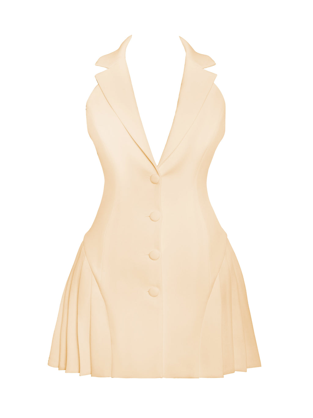 Reyna Beige Pleated Mini Blazer Dress - HOUSE OF SHE