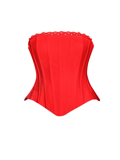 Yamila Red Lace Trim Corset Top