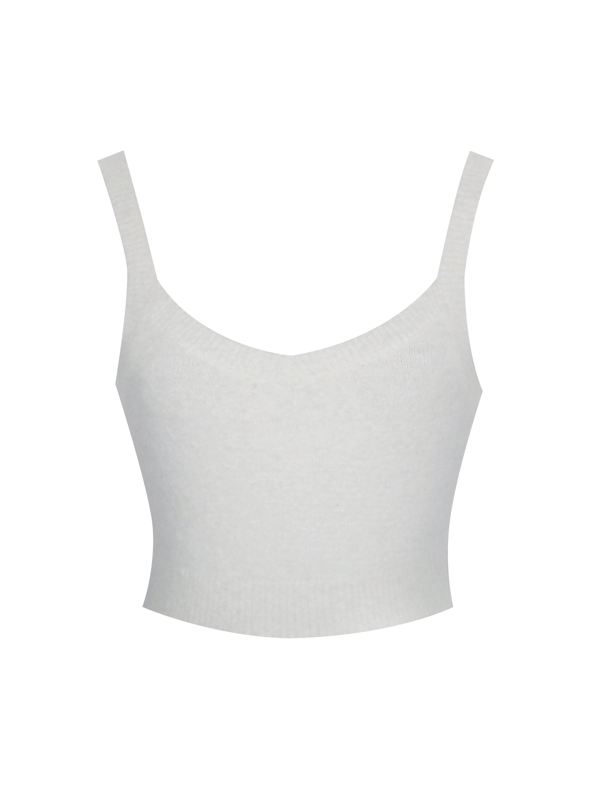 Selene White Wool-Blend Ribbed Knit V-Neck Top