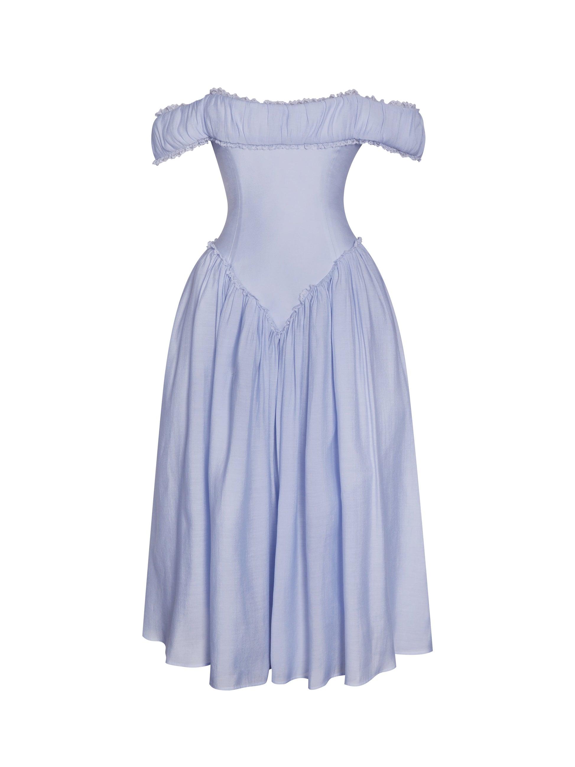Xavy Baby Blue Off Shoulder Corset Midi Dress