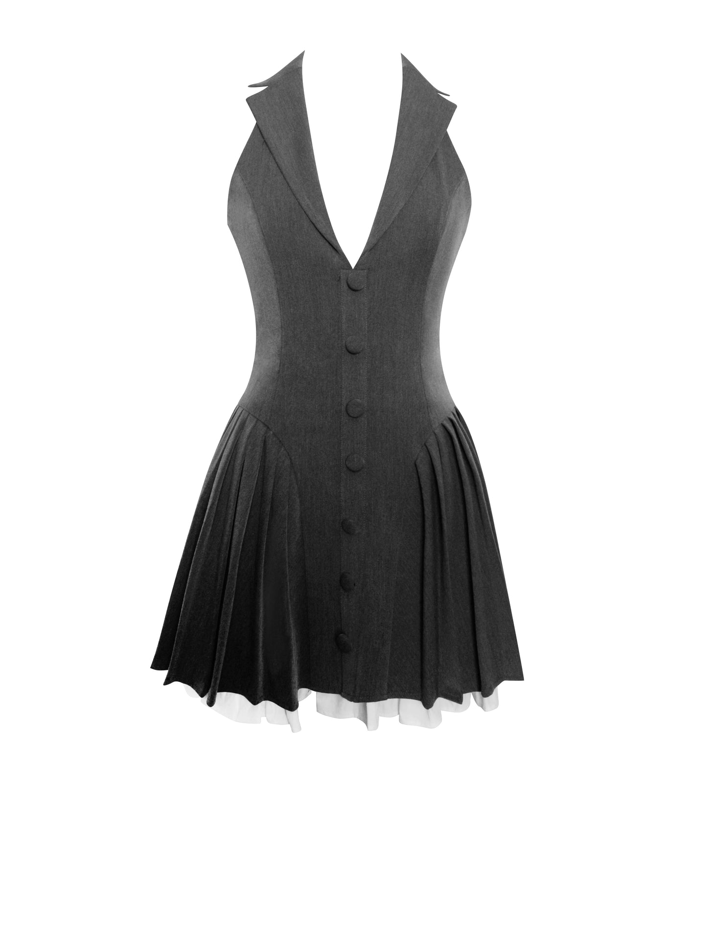 Hazel Grey Preppy Halter Mini Dress