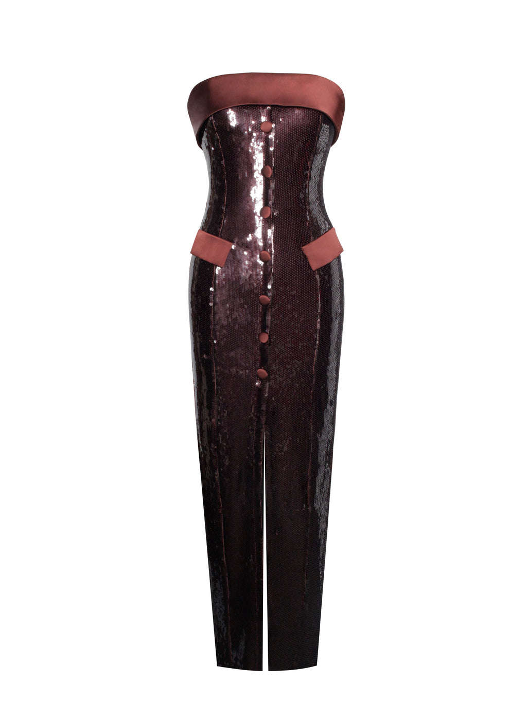 Qadira Burgundy Brown Sequin Maxi Pencil Dress  HOUSE OF SHE