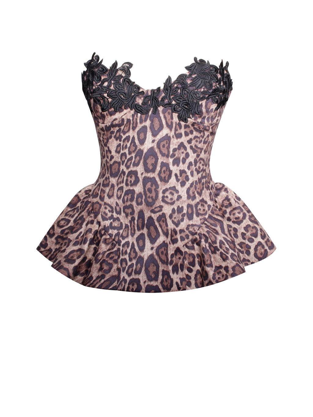 Qiara Cheetah Print Peplum Top with Lace Trim  HOUSE OF SHE