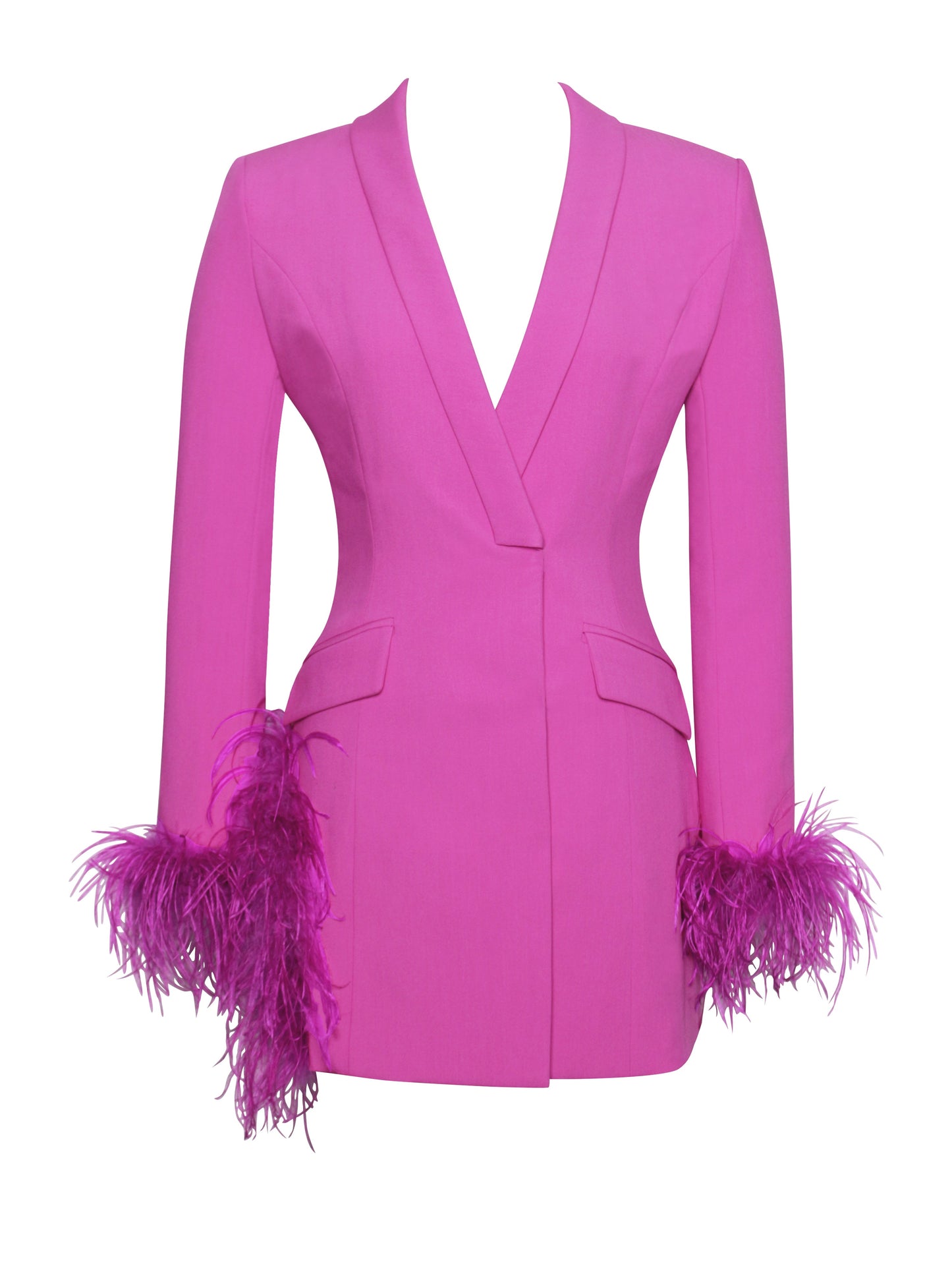 Madeline Fuchsia Feather Trim Blazer Dress  HOUSE OF SHE