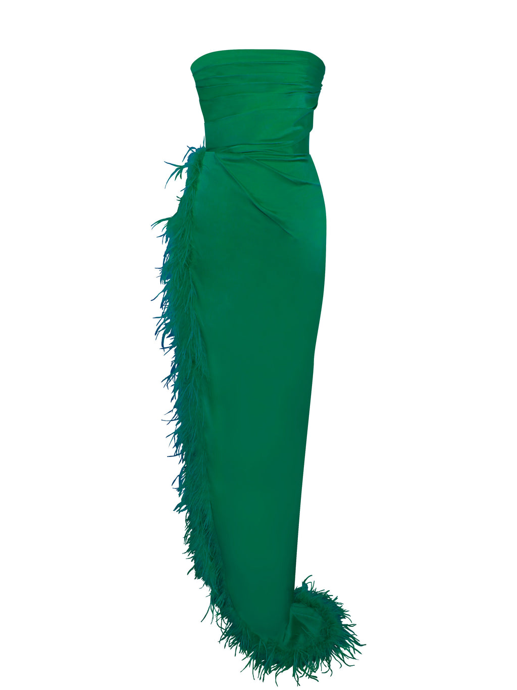 Perrin Emerald Green Feather Dress High Slit Gown - HOUSE OF SHE