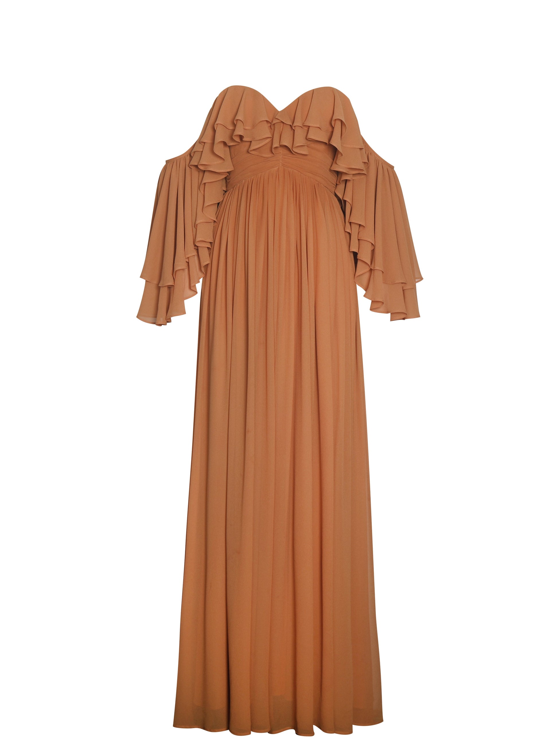 Kaela Brickwork Off Shoulder Chiffon Maxi Dress - HOUSE OF SHE