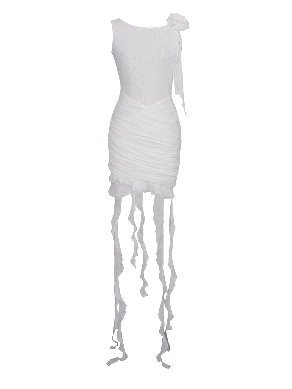 Alaina White Floral Ruffle Mesh Dress - HOUSE OF SHE