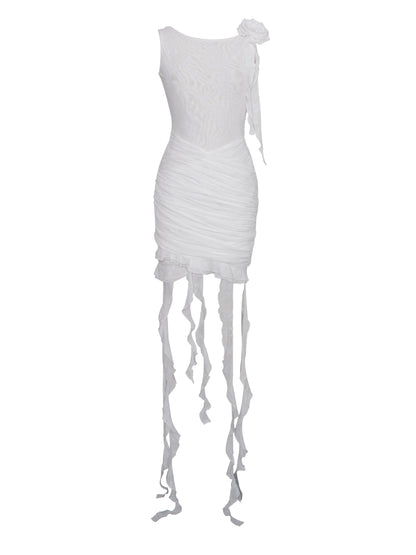 Alaina White Floral Ruffle Mesh Dress