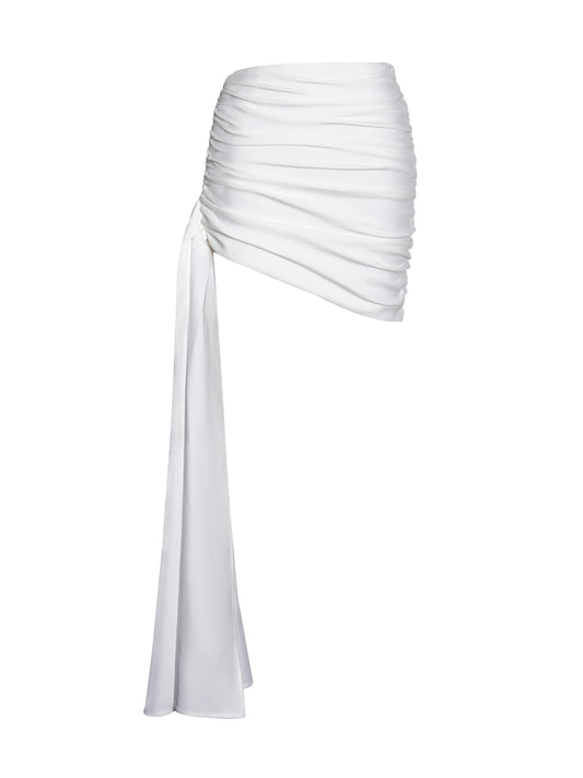 Nia White Ruched Drapping Mini Skirt