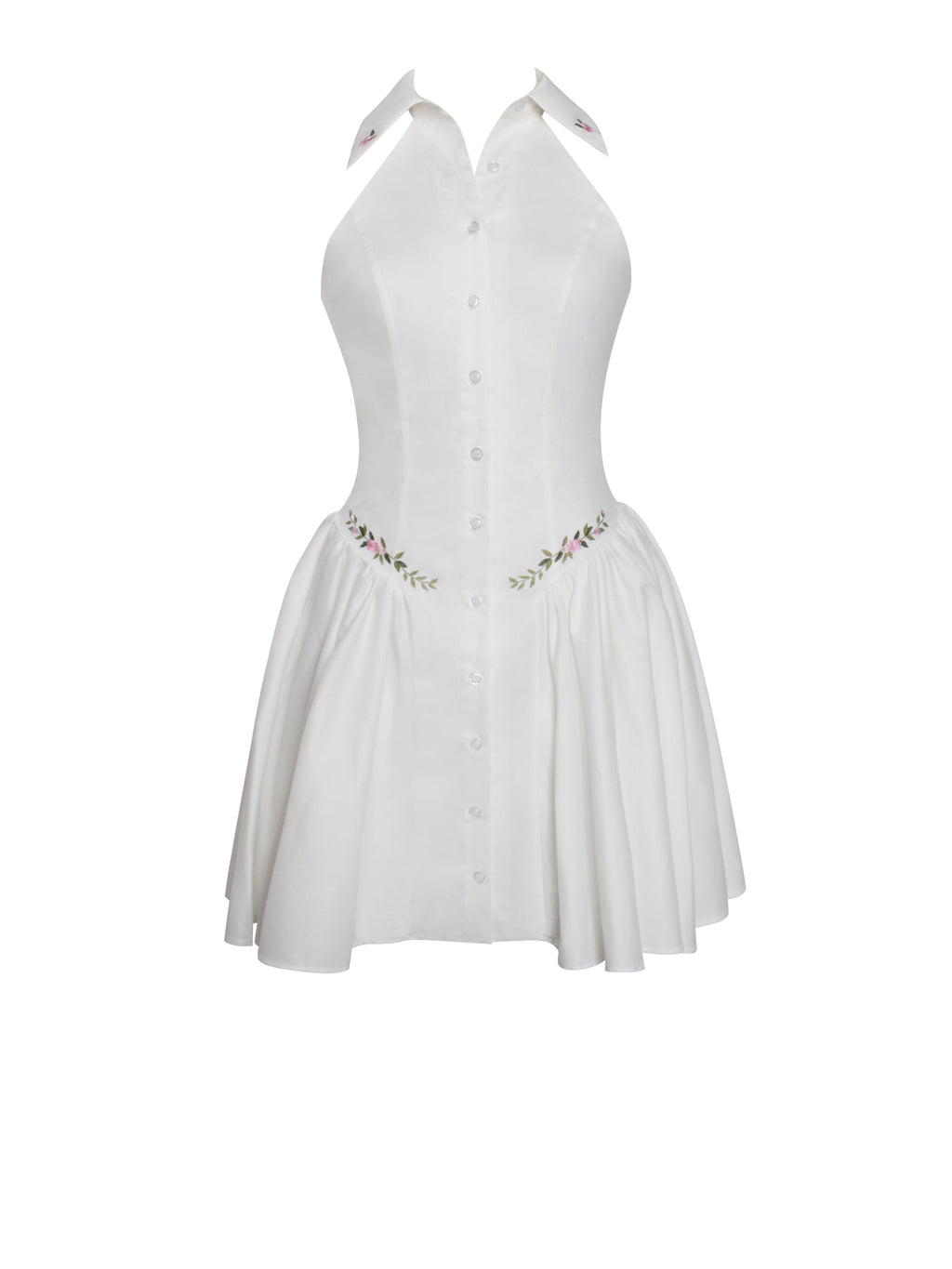 Hailey White Collared Halter Drop Waist Mini Dress - HOUSE OF SHE