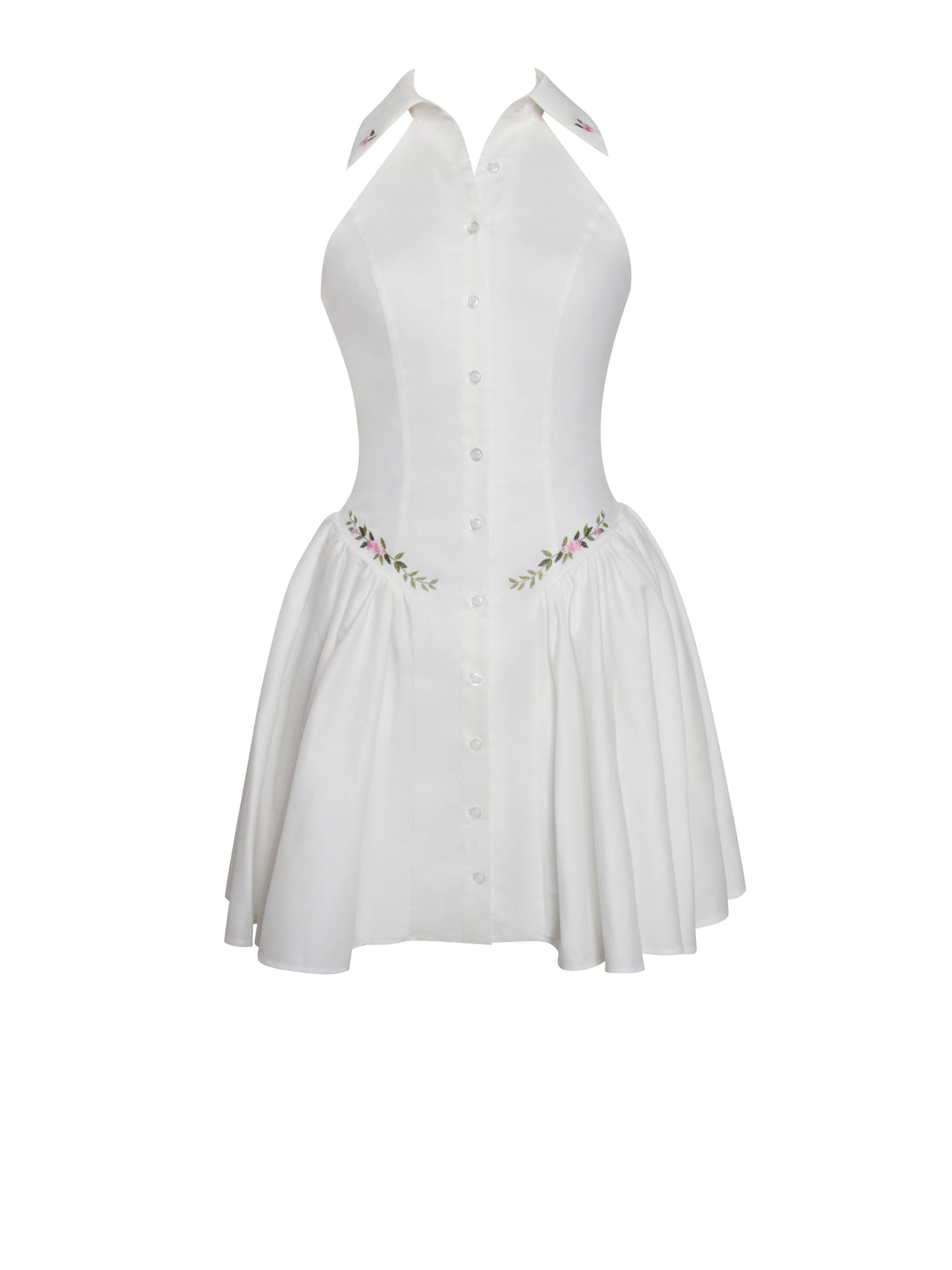 Hailey White Collared Halter Drop Waist Mini Dress