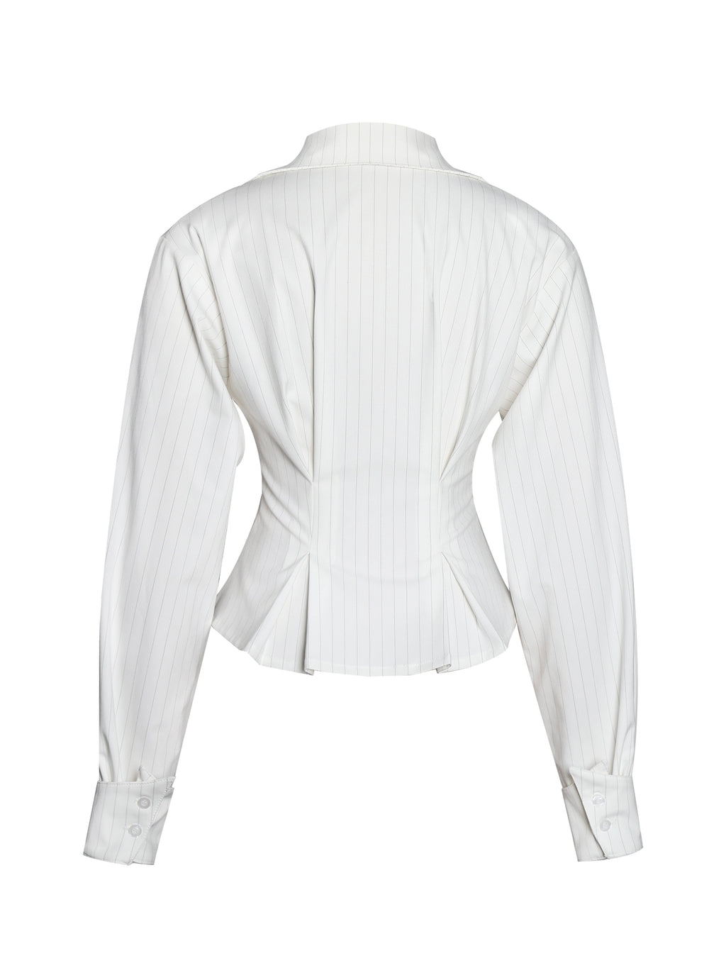 Sylvia White Pinstripe Deep V Pleated Shirt - HOUSE OF SHE