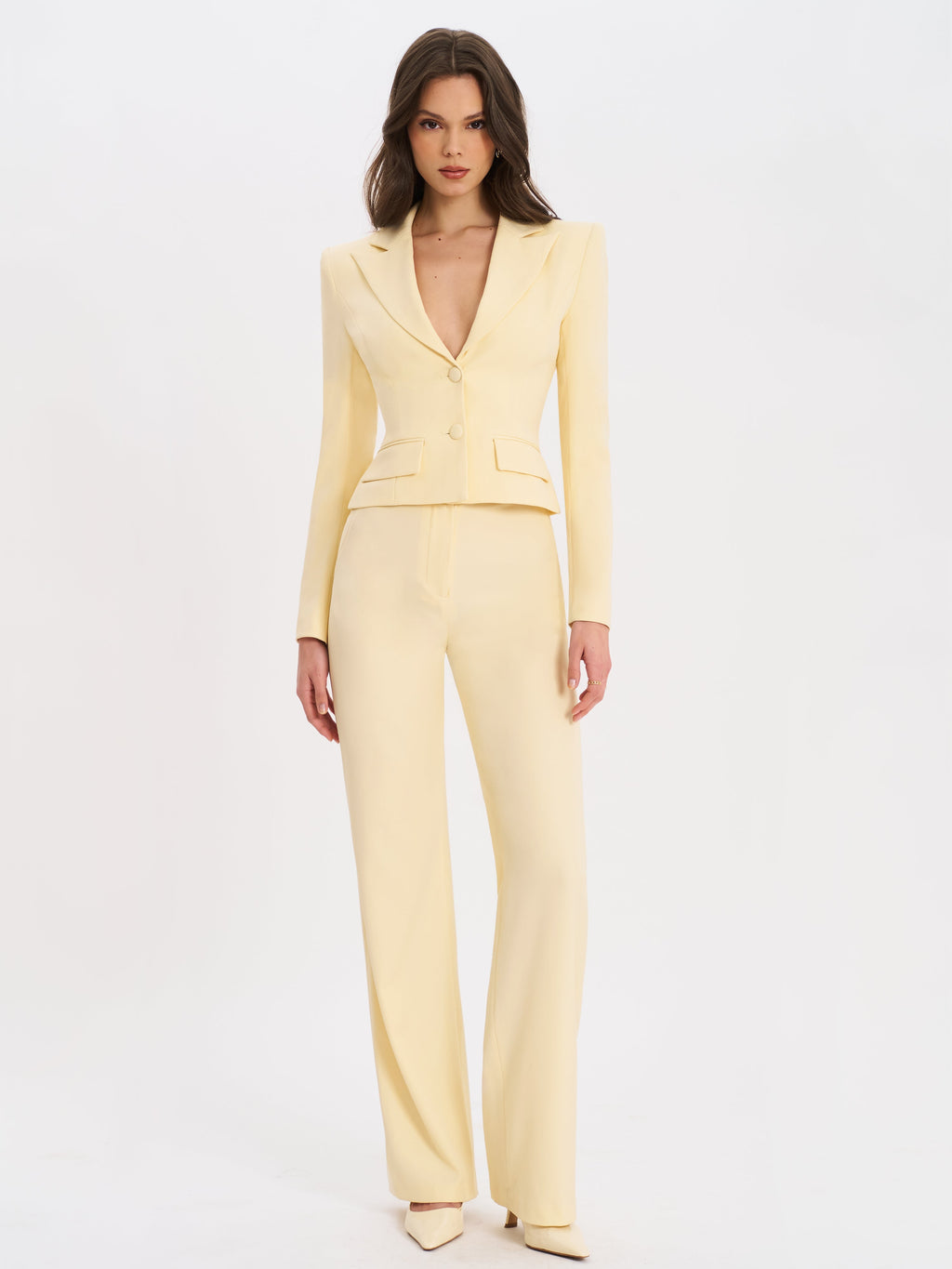 Quinnie Butter Yellow Slim Suit Pants - HOUSE OF SHE