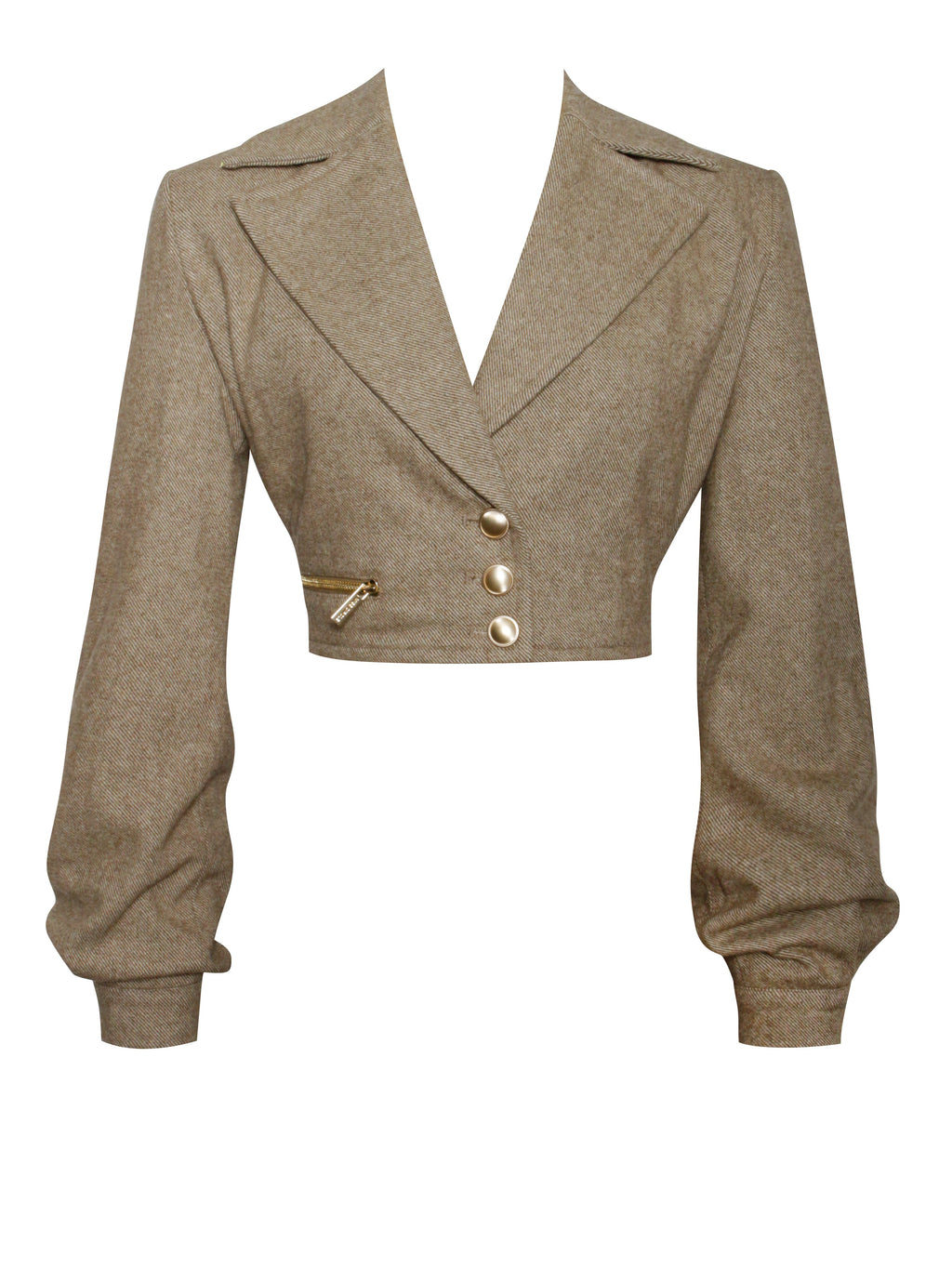 Bailee Vintage Cropped Twill Wool Blend Blazer Jacket - HOUSE OF SHE