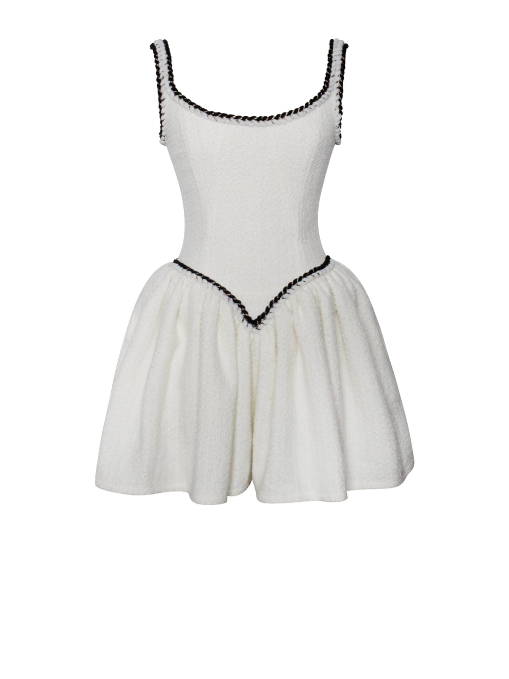 Coco White Boucle Tweed V Waist Mini Dress - HOUSE OF SHE